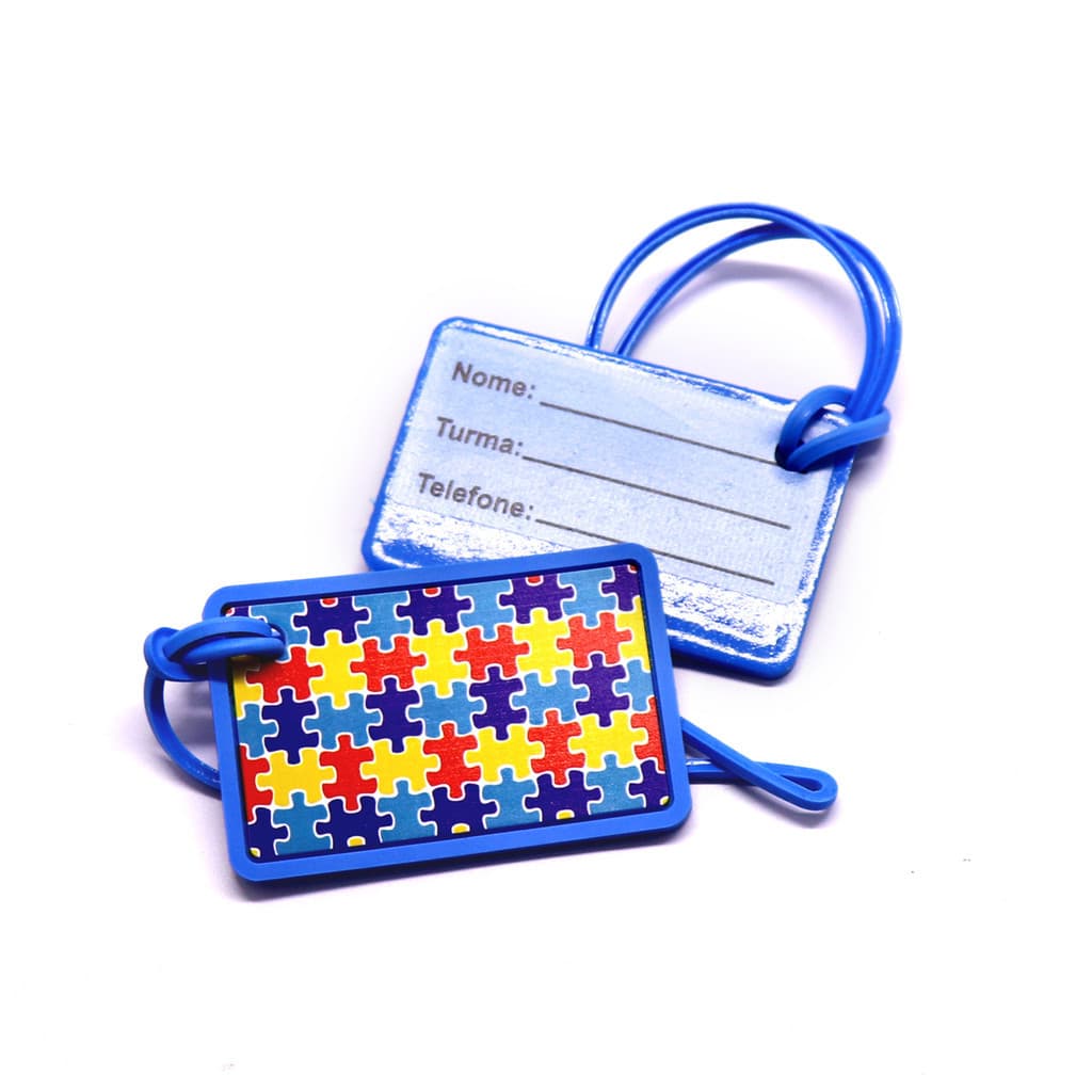 KIT 2 PEÇAS TAG AUTISMO IDENTIFICAÇÃO AUTISTA MOCHILA MALA BOLSA ESCOLA - ESCREVA COM CANETA