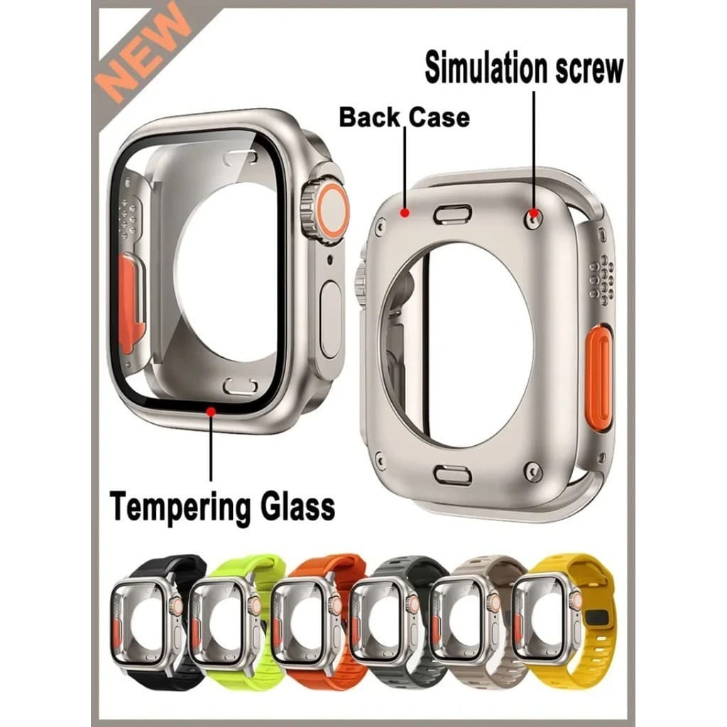 2 em 1 caso para Apple Watch 44 45 41 40 ultra vidro temperado tampa mudança iWatch série 9 8 7 SE 6 5 3 tela protetora