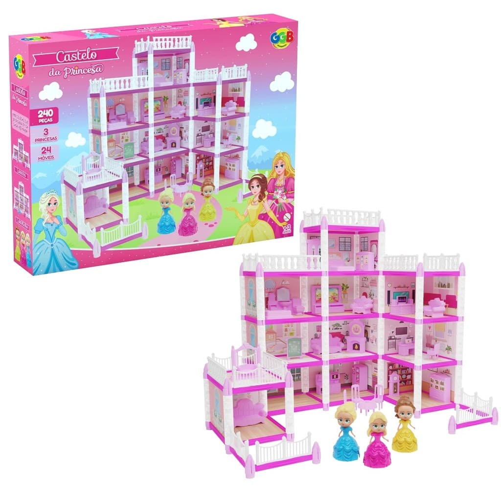 Casinha de Boneca Castelo da Princesa 240 Peças Rosa