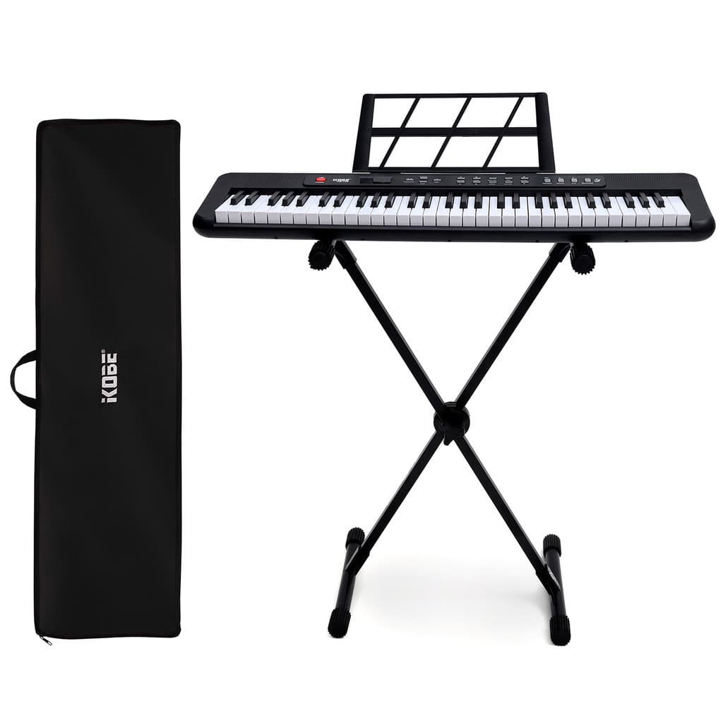 Kit Teclado Musical Kobe KB-150 Preto 61 Teclas Com Suporte e Capa