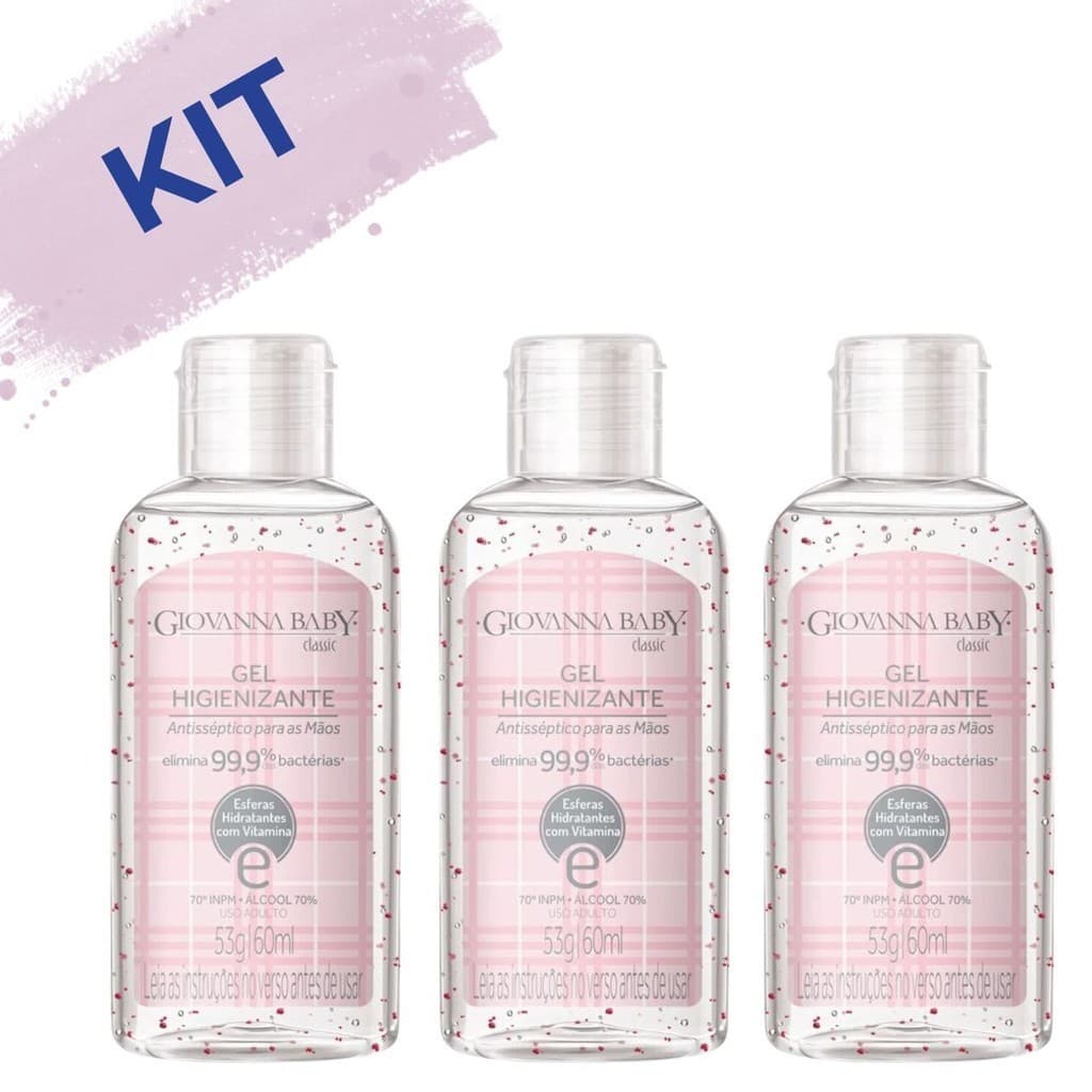 Kit 3 Álcool em Gel Higienizante para Mãos Giovanna Baby Classic 60ml Pocket