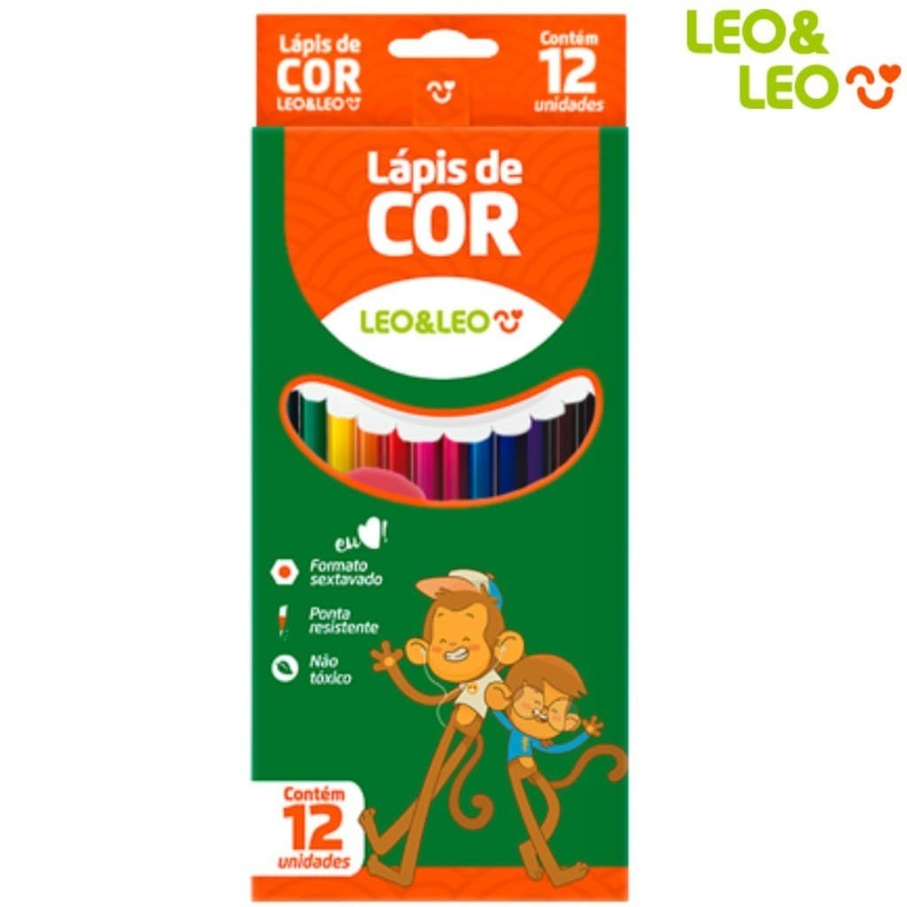 Caixa De Lápis De Cor LEO&LEO Com 12 Cores - LEONORA