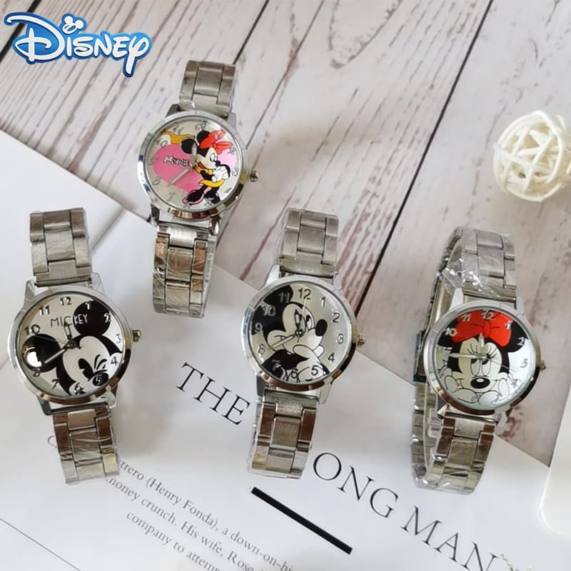 Disney Kids Watch Cartoon Mickey Minnie Quartz Relógio De Aço Inoxidável Correia À Prova D'água Presente De Aniversário De Férias