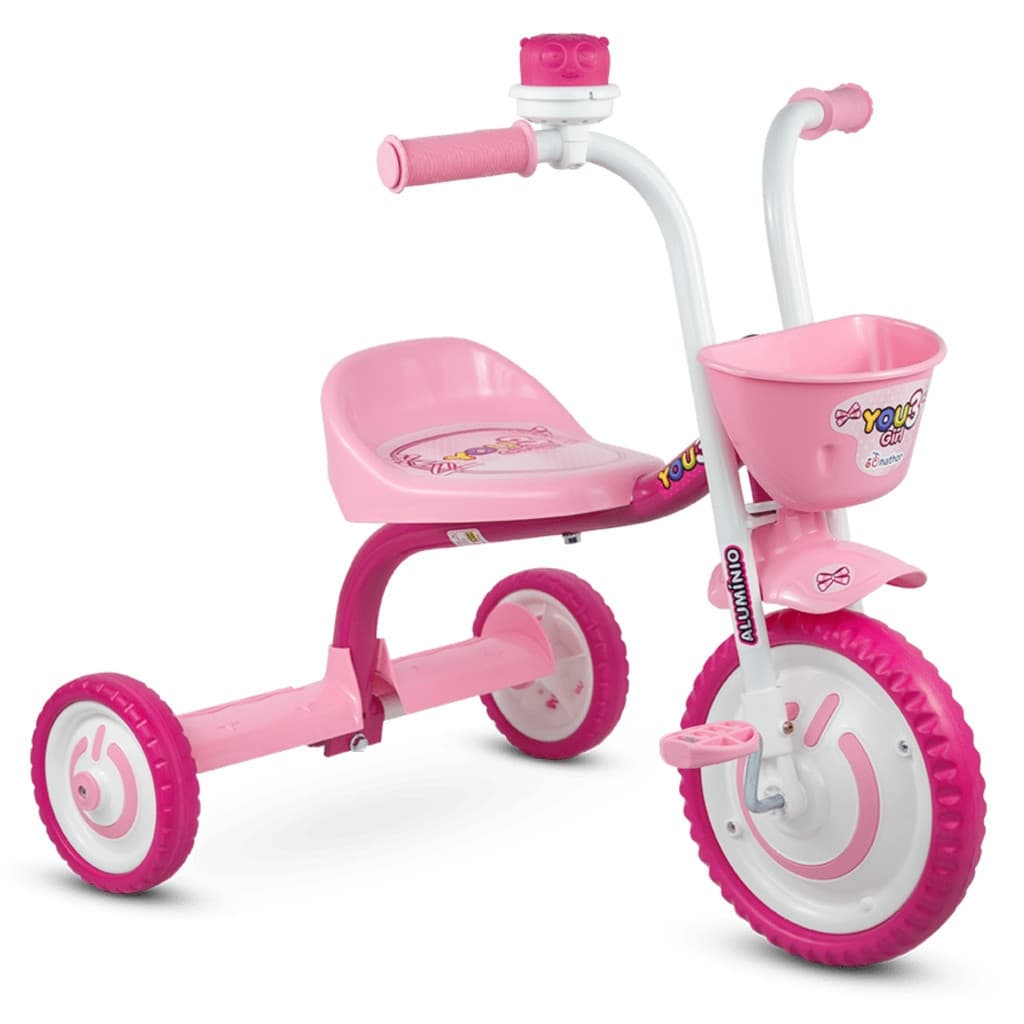TRICICLO MOTOCA INFANTIL PARA CRIANÇA ACIMA 18 MESES NATHOR YOU 3 GIRL ROSA COM CESTA CESTINHA MENINA DE 85CM A 1 METRO
