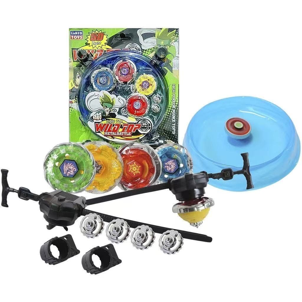 BRINQUEDO Kit 4 Beyblade Metal Fusion Led Tornado C/arena 2 Lançador