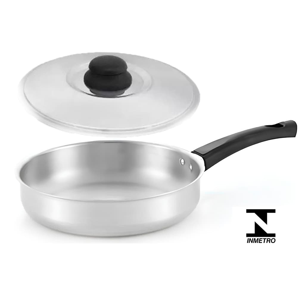 Frigideira de Aluminio Polida Todos os tamanhos Aluminio Grosso e resistente Com Tampa Francesa