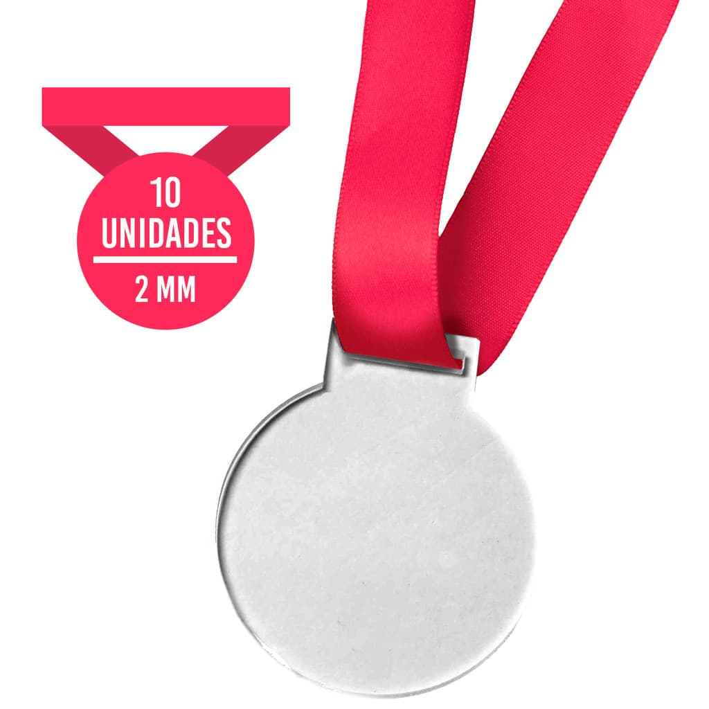 Kit 10 Medalhas 6cm- 2mm c/ Fita Pink