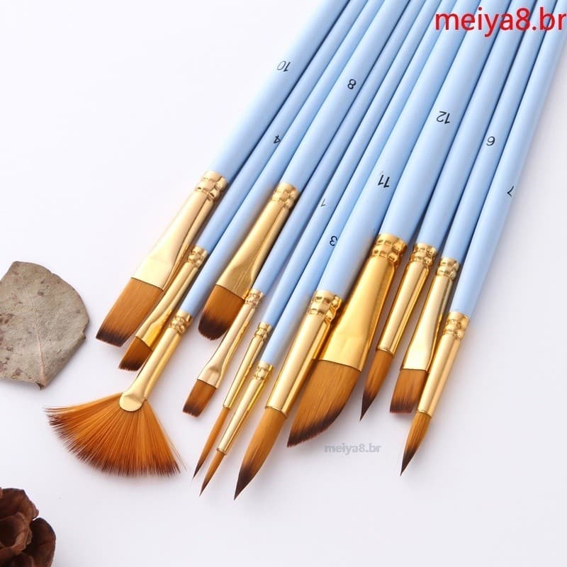 Pincéis De Pintura Artista 12pçs A Óleo Acrílica Aquarela Nylon