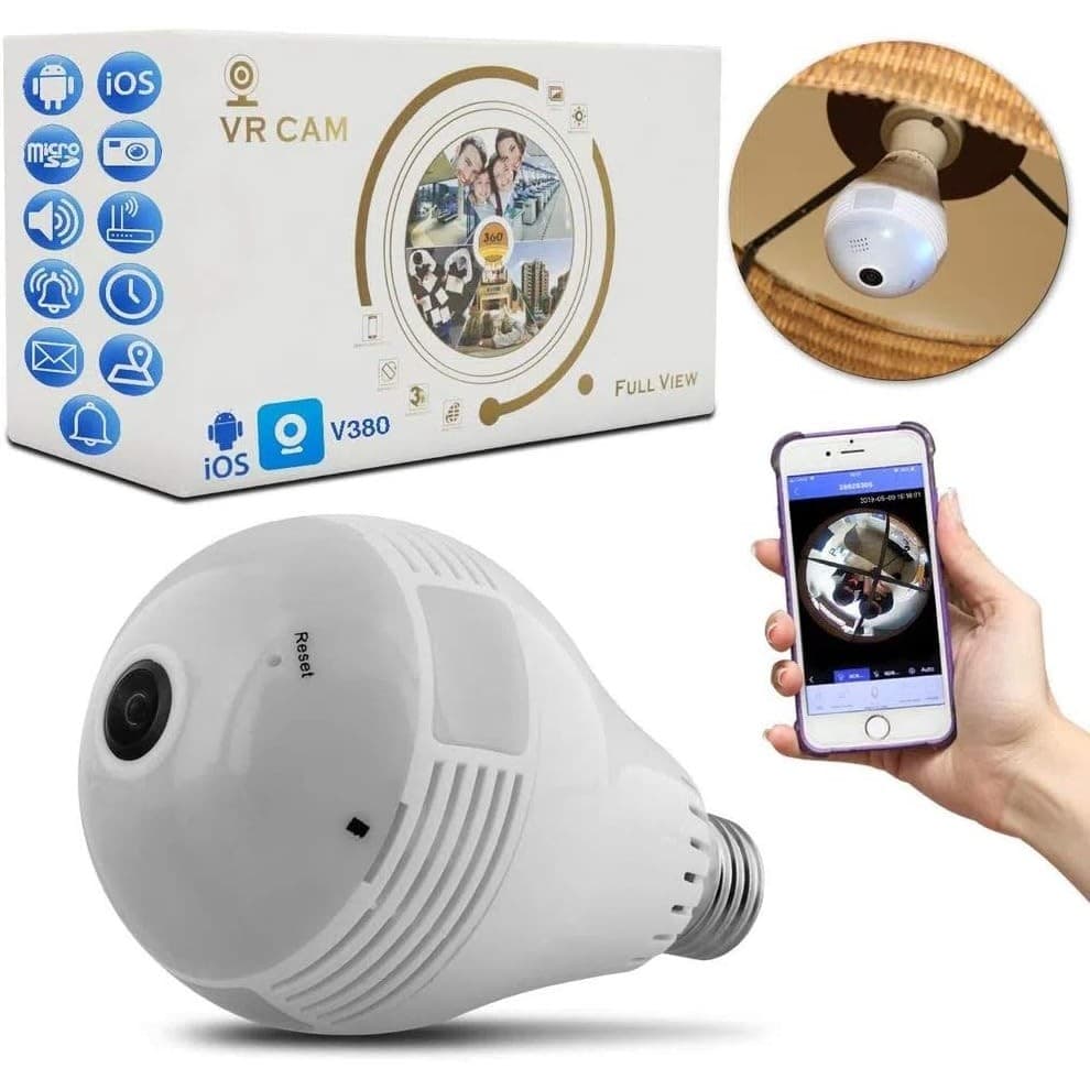 Câmera Espiã Segurança Lâmpada Visão de 360° Wifi V380