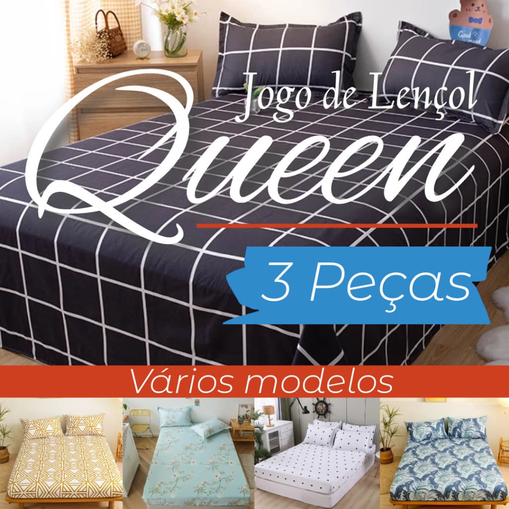 Jogo de Lençol Casal Queen Antialérgico 3 Peças Estampado - Estampas Sortidas