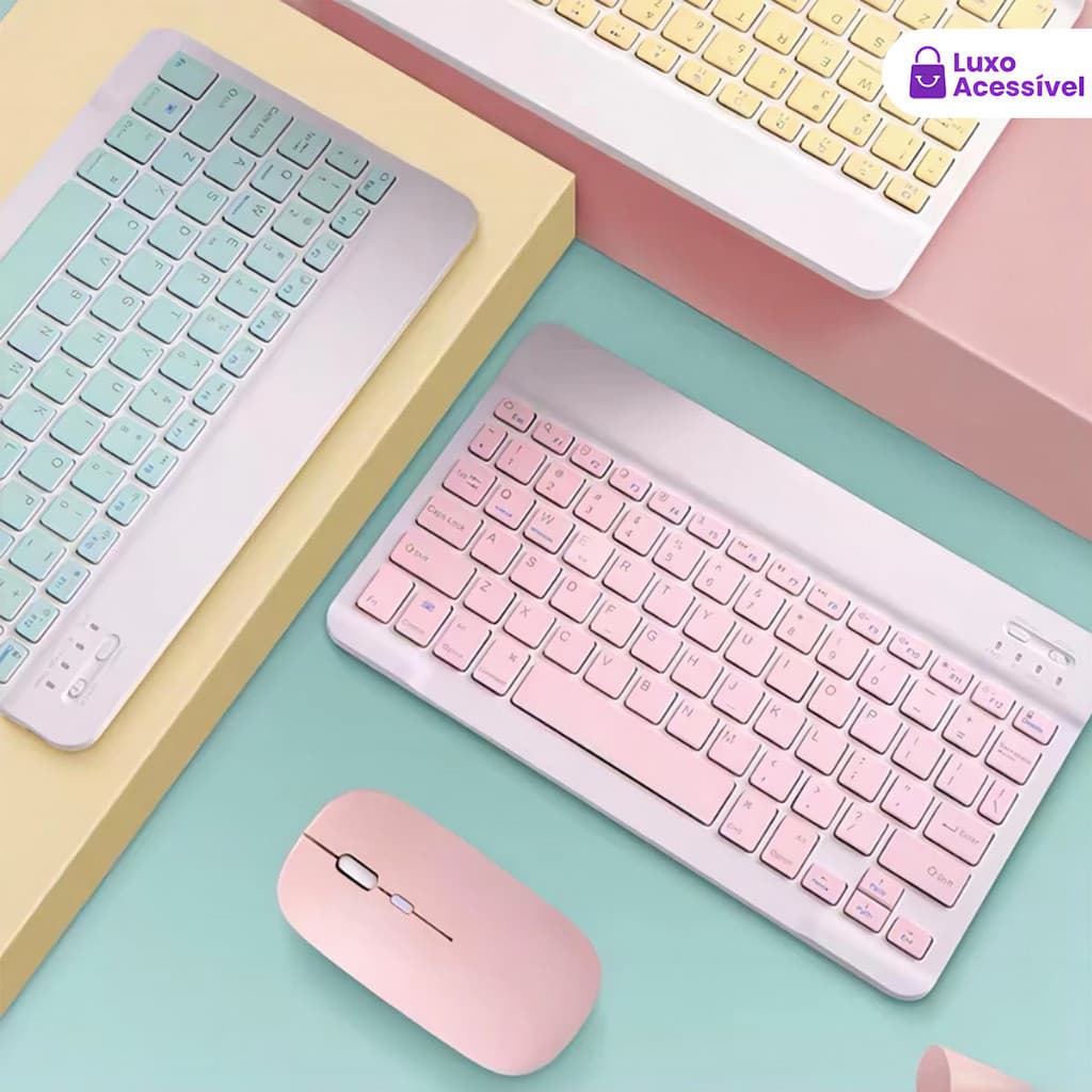 Kit De Teclado E Mouse Sem Fio Bluetooth Macaron Color Adequado Para PC iPad Tablet Notebook Conjunto combinado 1，2，3