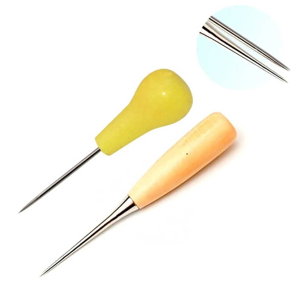 2 Furadores Agulhão Manual Cabo Madeira Cartonagem Patchwork