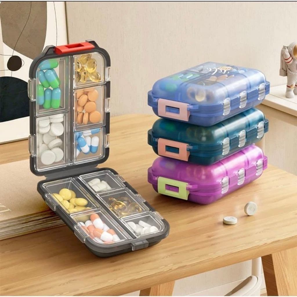 para pílulas, Estojo organizador portátil de comprimidos, caixa de vitaminas para tablet de viagem, com 10 compartimentos para diferentes medicamentos/Porta Comprimidos / Organizadores Para Comprimidos