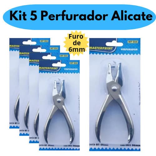 Kit 5 Perfurador Furador de Papel Alicate 1 Furo em Metal Aço 5 Unidades Resistente MasterPrint