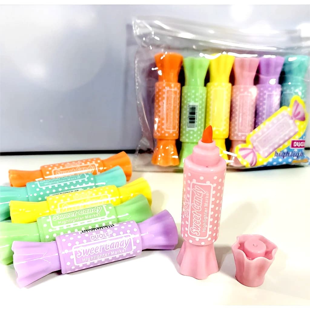 Kit Marca Texto Criativo Importado Com Estojo Canetas 6 Cores Fofinhos Kawaii - Bala