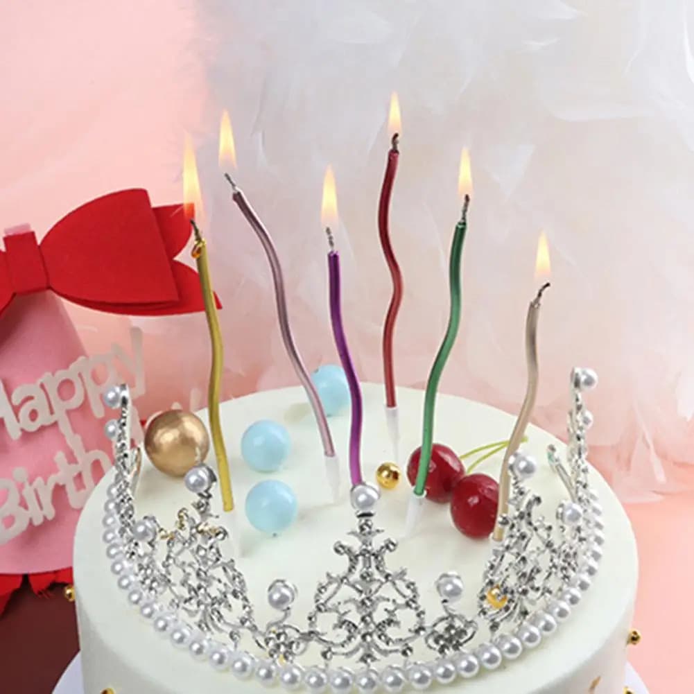Velas de Aniversário Curvas 6 unidades Luxo para Decoração de Bolo Festas e Casamentos