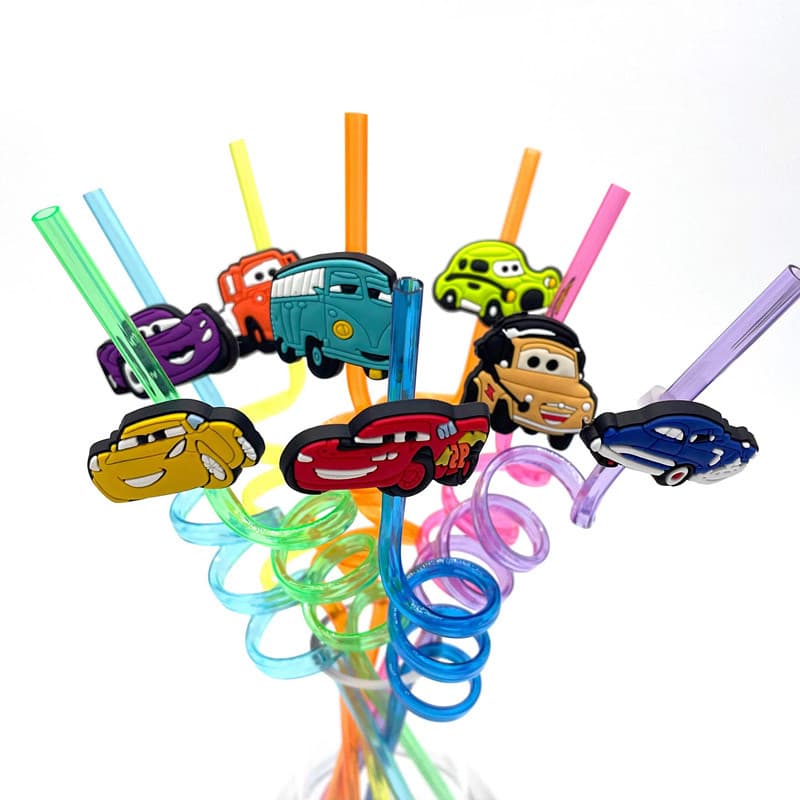 8 Unidades/Pacote Carros Mistos Relâmpago Mcqueen Canudos Tema De Plástico