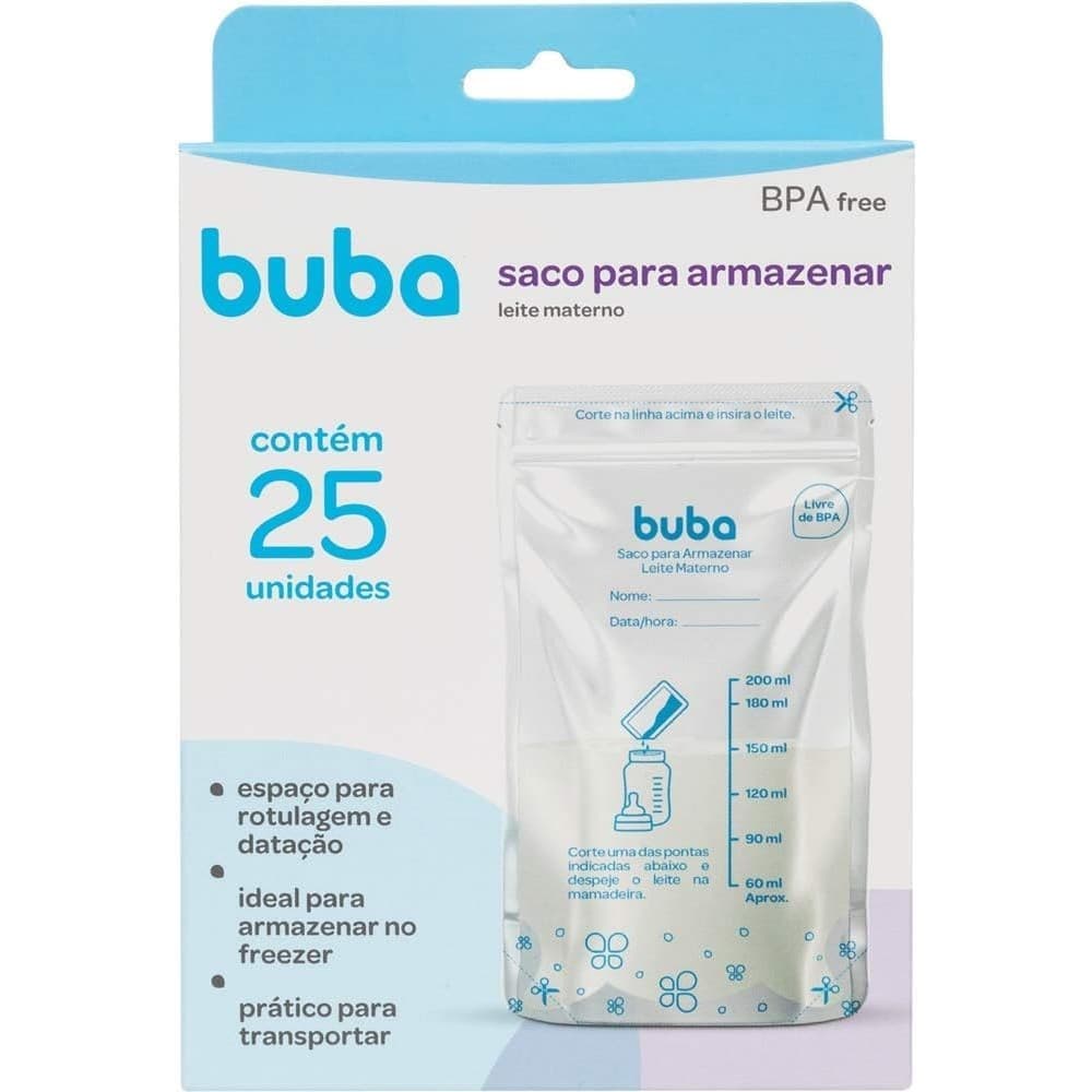 25 Sacos Para Armazenar Leite Materno de bebê 200ml Buba kit