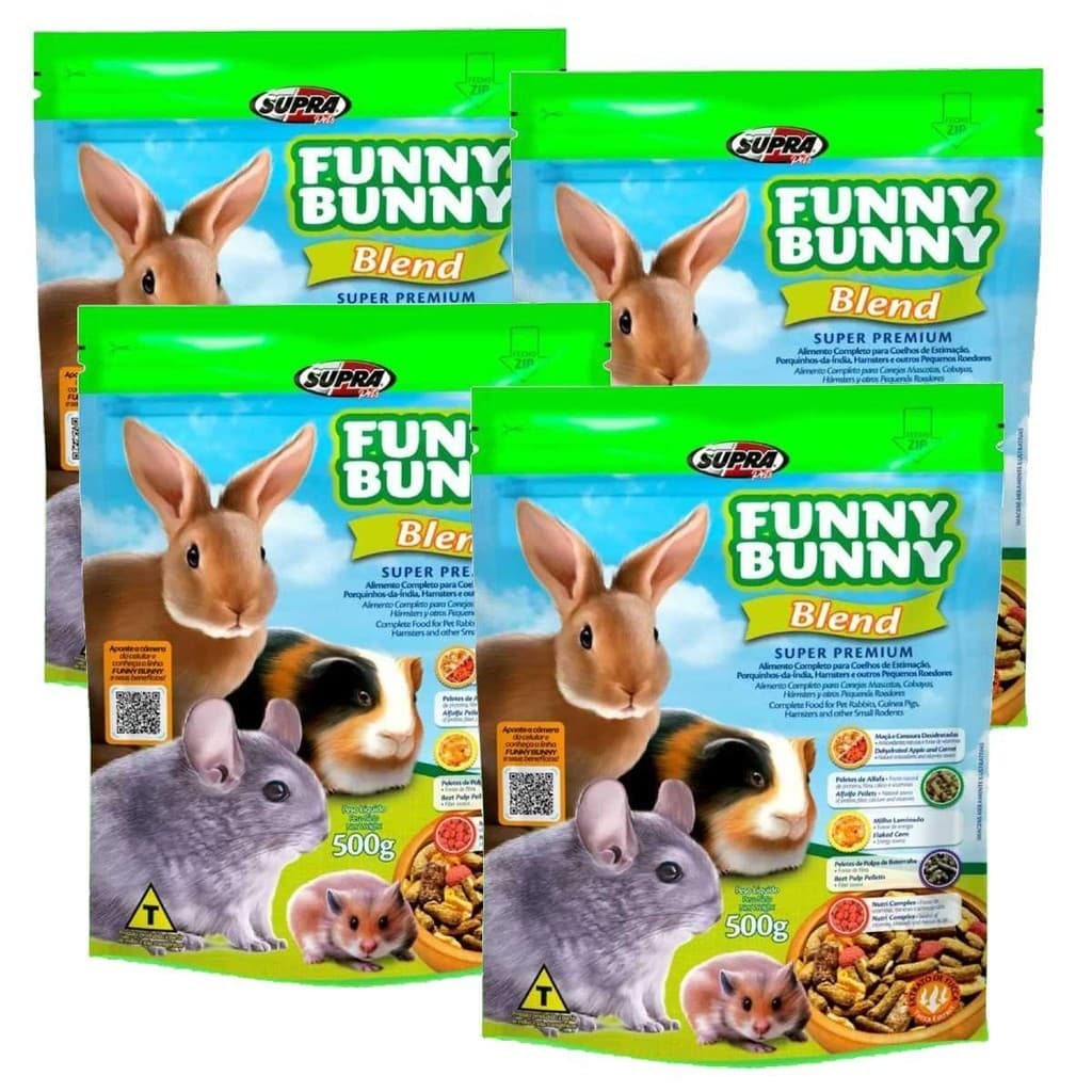 Kit 4 Rações Coelho, Hamsters e Roedores Funny Bunny 500gr