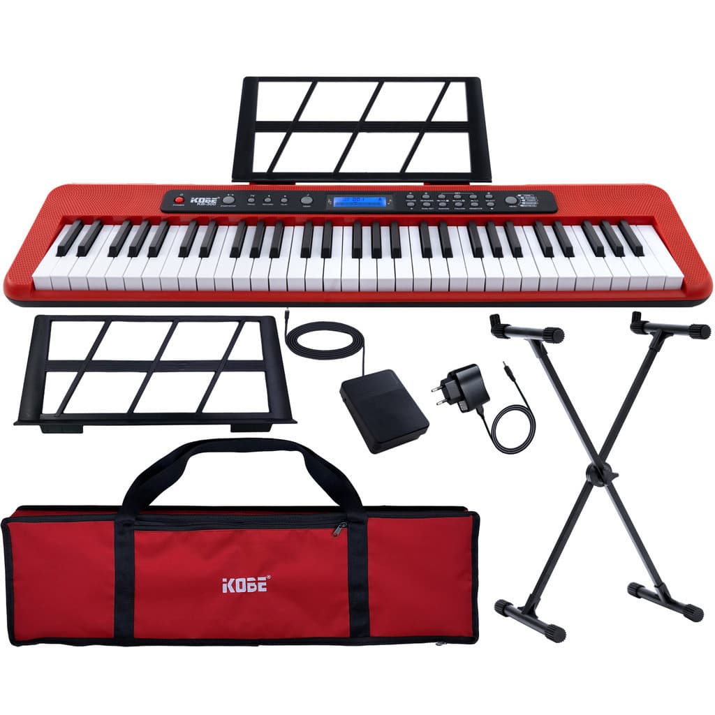 Kit Teclado Musical Kobe KB-300 5/8 61 Teclas com Sensibilidade incluso Pedal Sustain Capa e Suporte