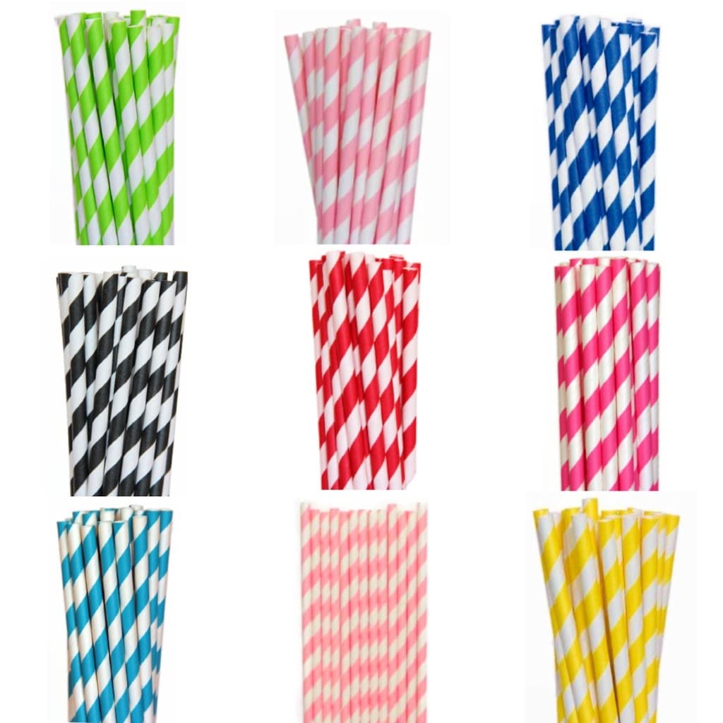 25 Canudo de Papel Listrado Coloridos Descartável Canudos de Papel Para Drinks Festas Canudo Listras Lembrancinha