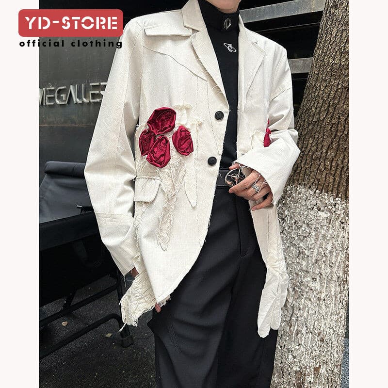 Primavera novo estilo nicho High-End sentimento tridimensional rosa decoração Casual rufião bonito terno masculino borda