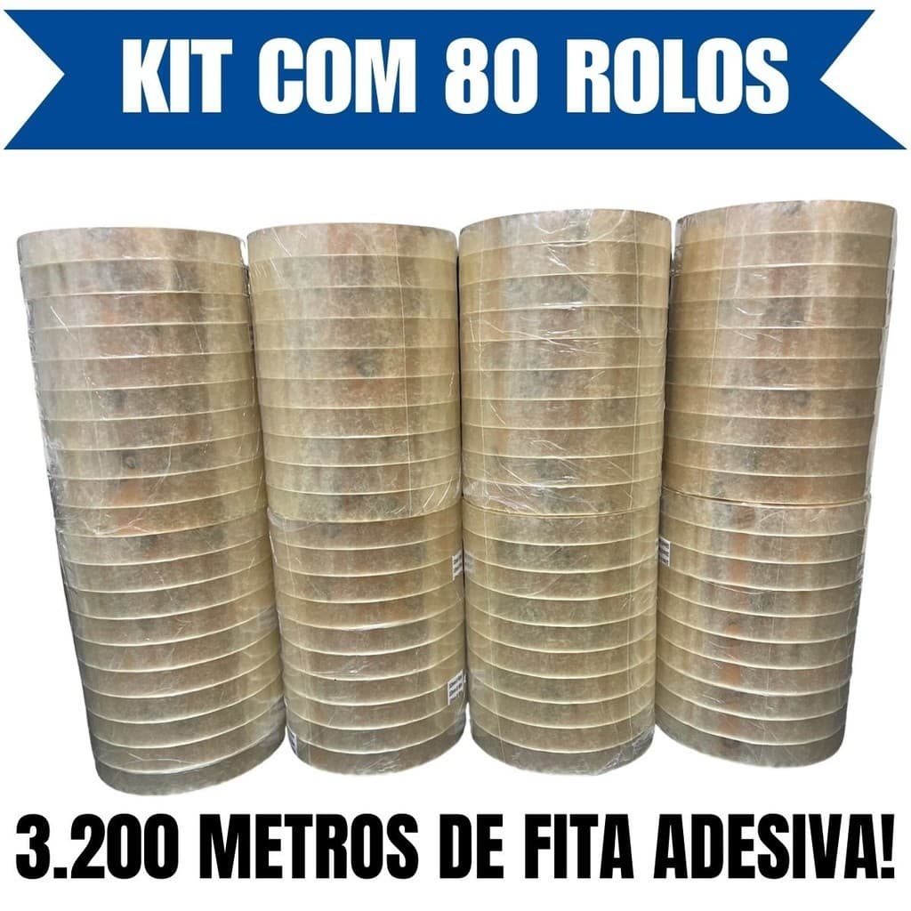 Kit com 80 Rolos Fita Adesiva Durex fino Transparente 12mm X 40m