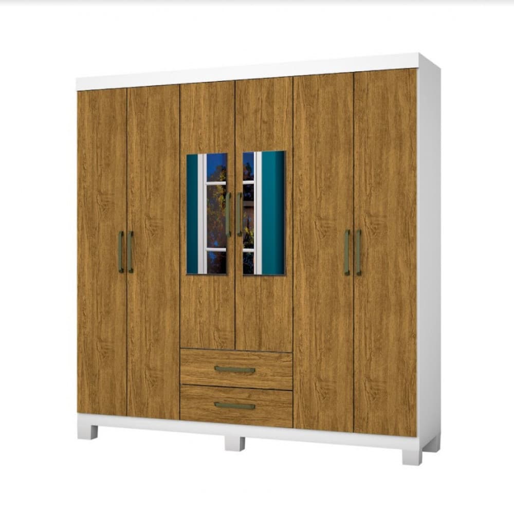 Guarda Roupa Casal A22 6 Portas 2 Gavetas Com Espelho Carioca Móveis