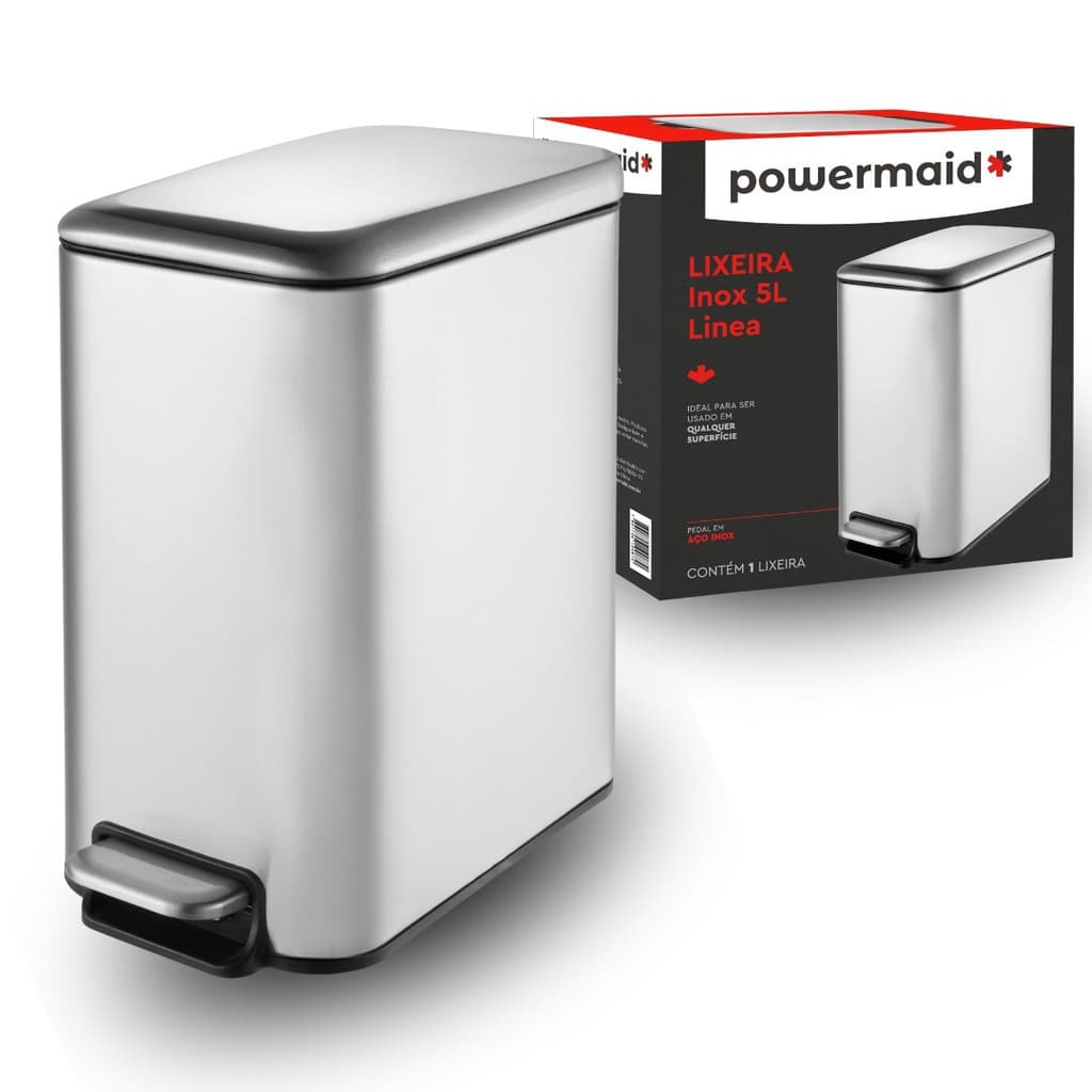 Lixeira Inox Línea 5L Com Pedal e Balde Removível Para Banheiro e Escritório Powermaid
