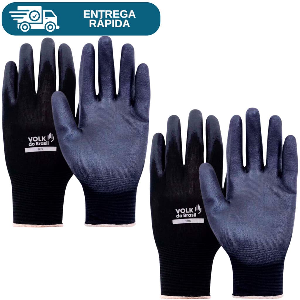 Kit 2 Prs Luva De Segurança Multitato Tatil Tato Poliamida Com Banho PU Antiestática Mecânico Pedreiro Serviços Gerais