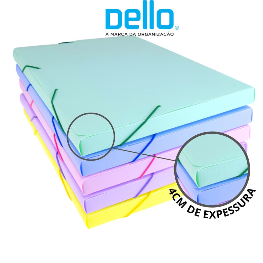 Pasta Aba A4 Elástico 4cm Coloridas Em Tons Pasteis - DELLO