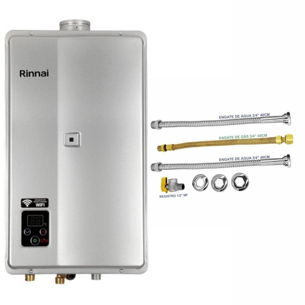 Aquecedor Rinnai 32,5 Litros E33 FEH GLP Prata (Digital) Com Conjunto De Ligação de 40cm