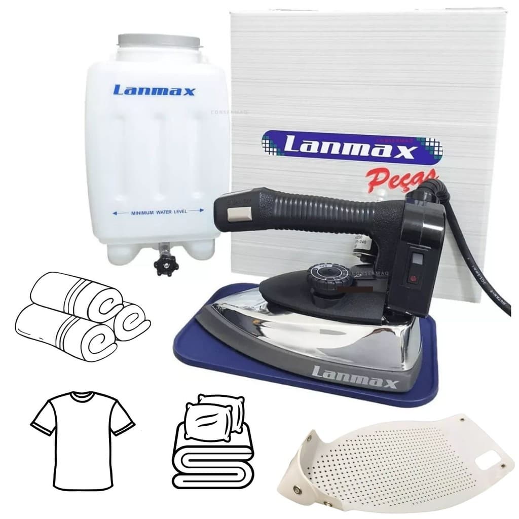 Ferro de Passar a Vapor Profissional 1.300W Lanmax L-ES-94AL com Sapata Anti Brilho