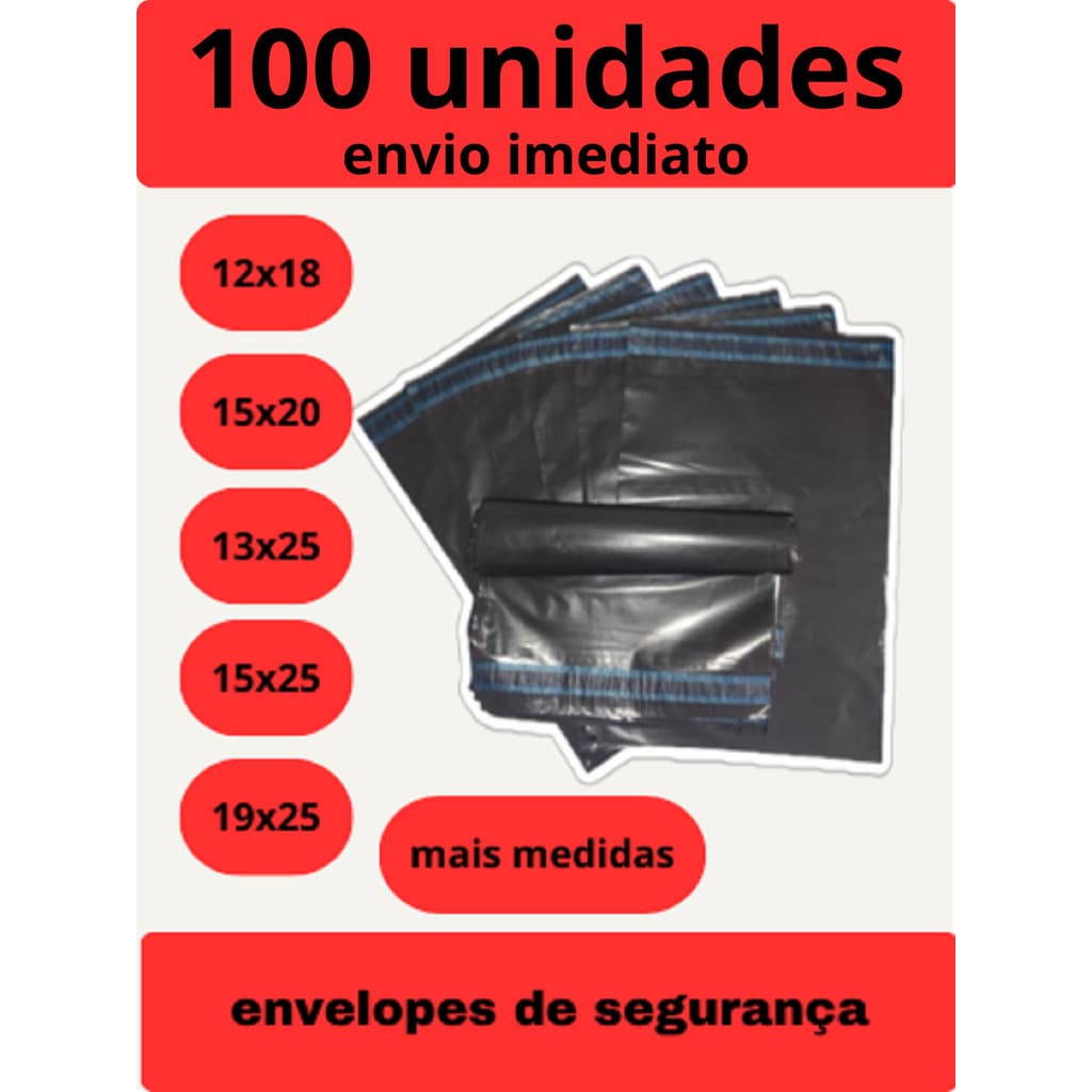 Kit 100 Unidades Envelope De Segurança Aba Adesiva Embalagem Envio Correio Ecommerce Saco Plástico