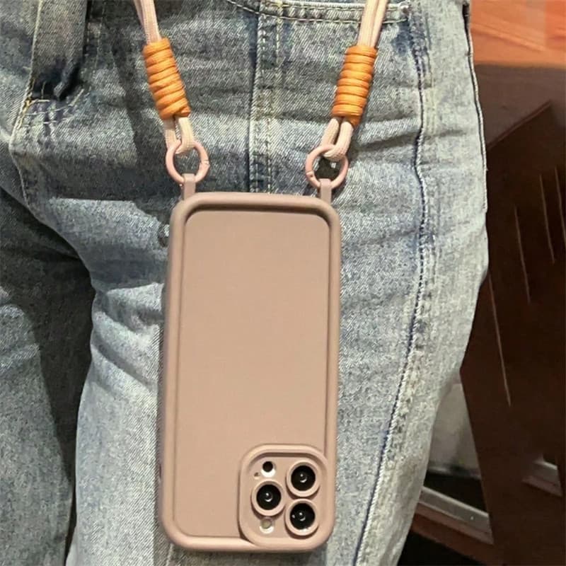 INS Bonito Crossbody Cordão Colar Cor Sólida Macio Silicone Caso De Telefone Para IPhone 15 14 13 12 16 Pro Max 14 15 Pl