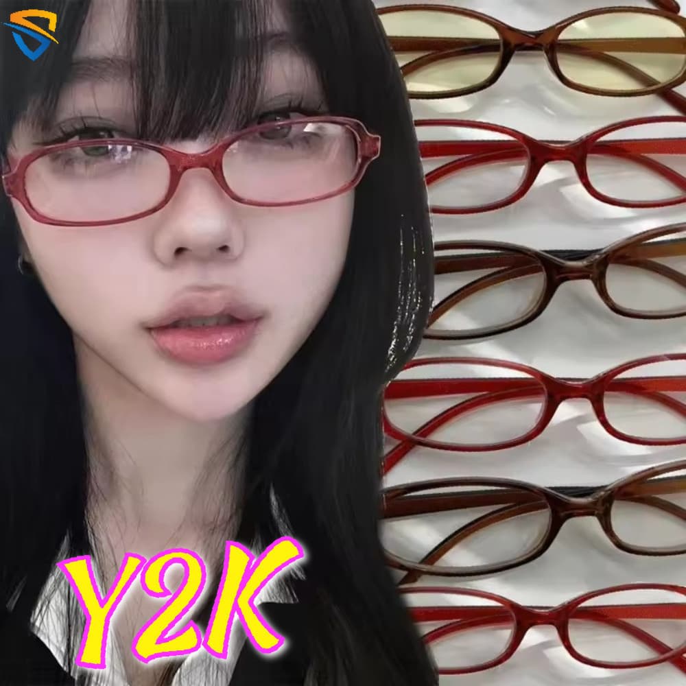 Y2K Meninas Pequeno Quadrado Oval Óculos Feminino Na Moda Vermelho Verde Quadro Ao Ar Livre Fotografia Adereços