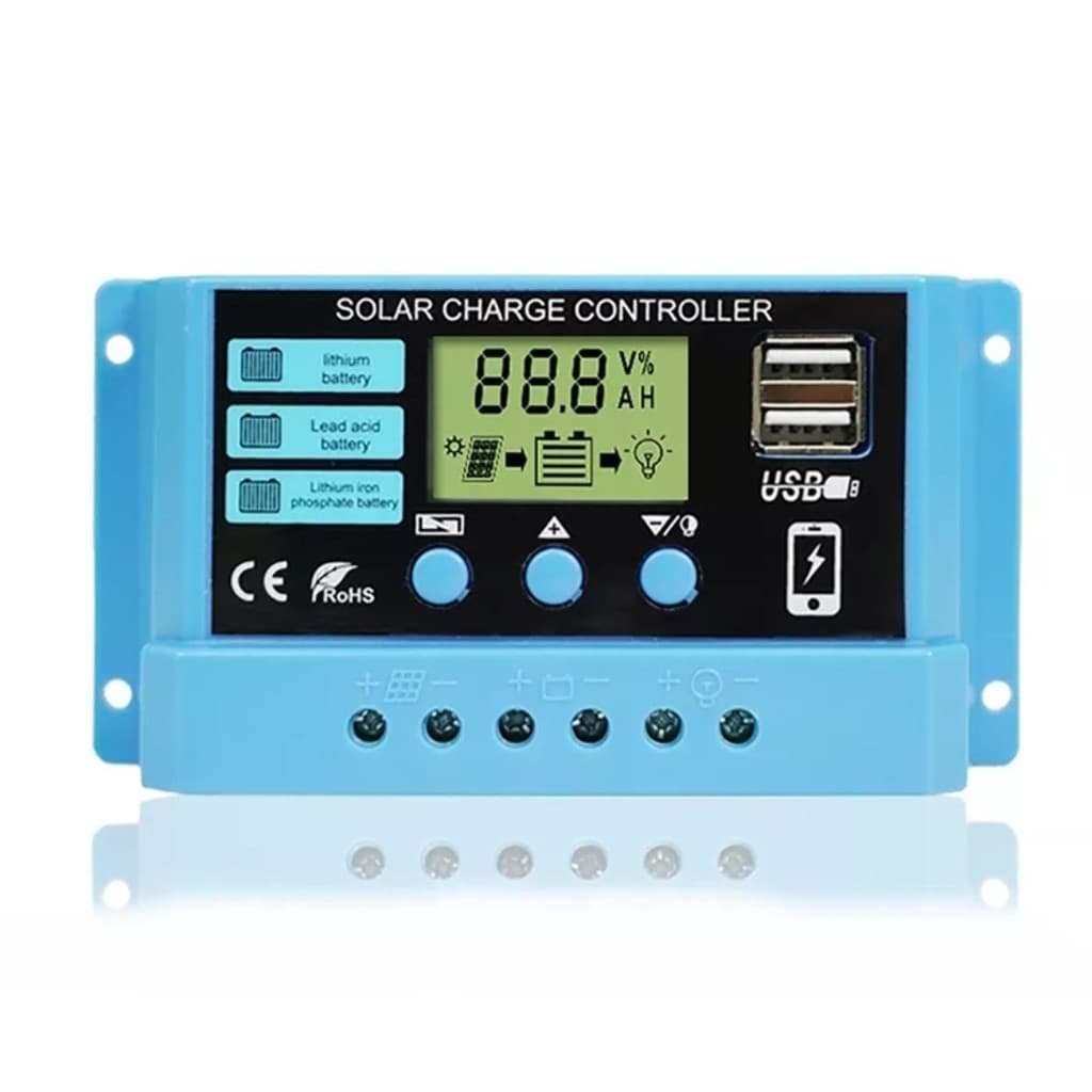 Controlador De Carga Solar PWM 30a 12/24v Visor LCD Com USB