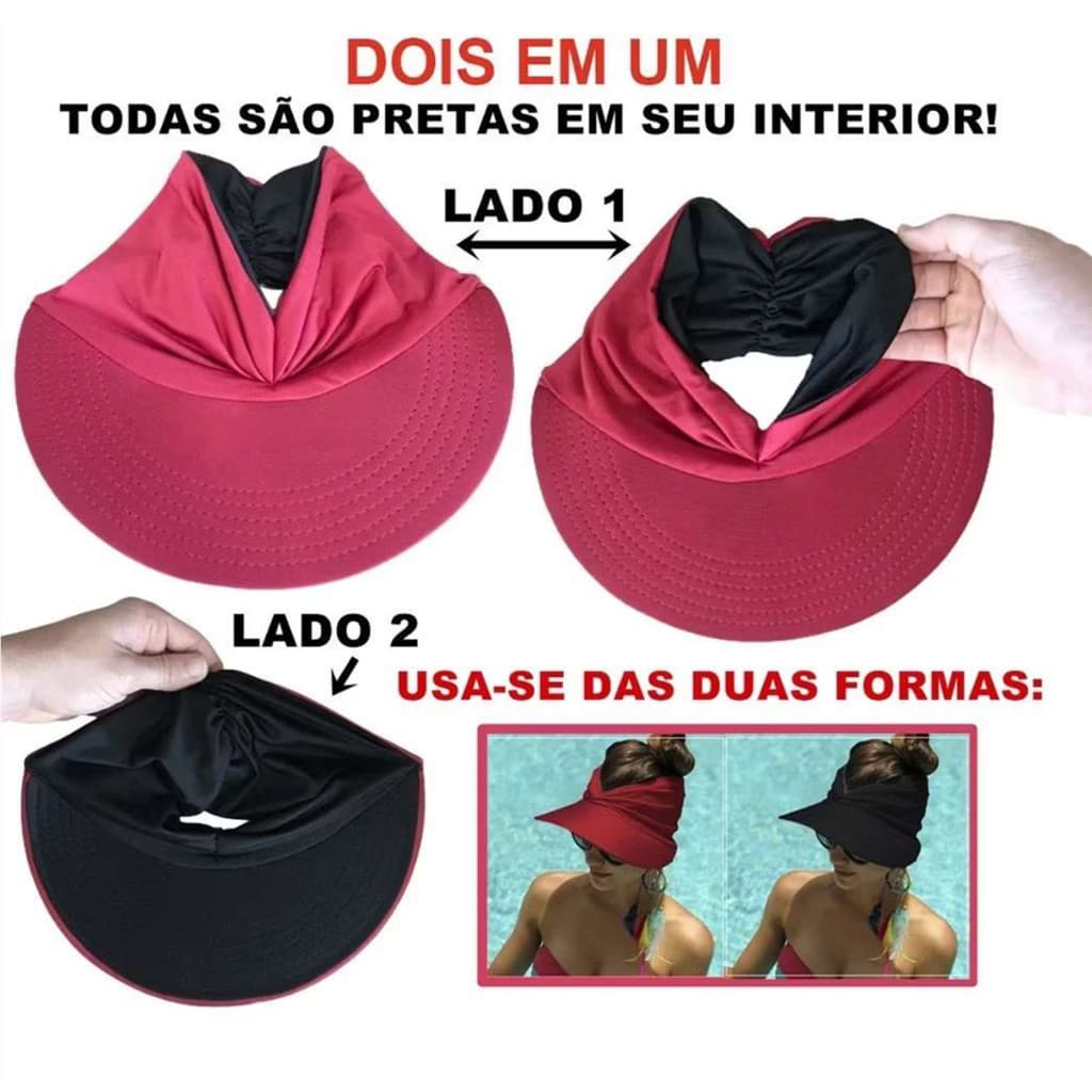 Viseira de Praia Dupla Face Turbante Elegante Proteção Solar UV Esporte Clube Piscina Chapeu de Praia Feminino Multiusos