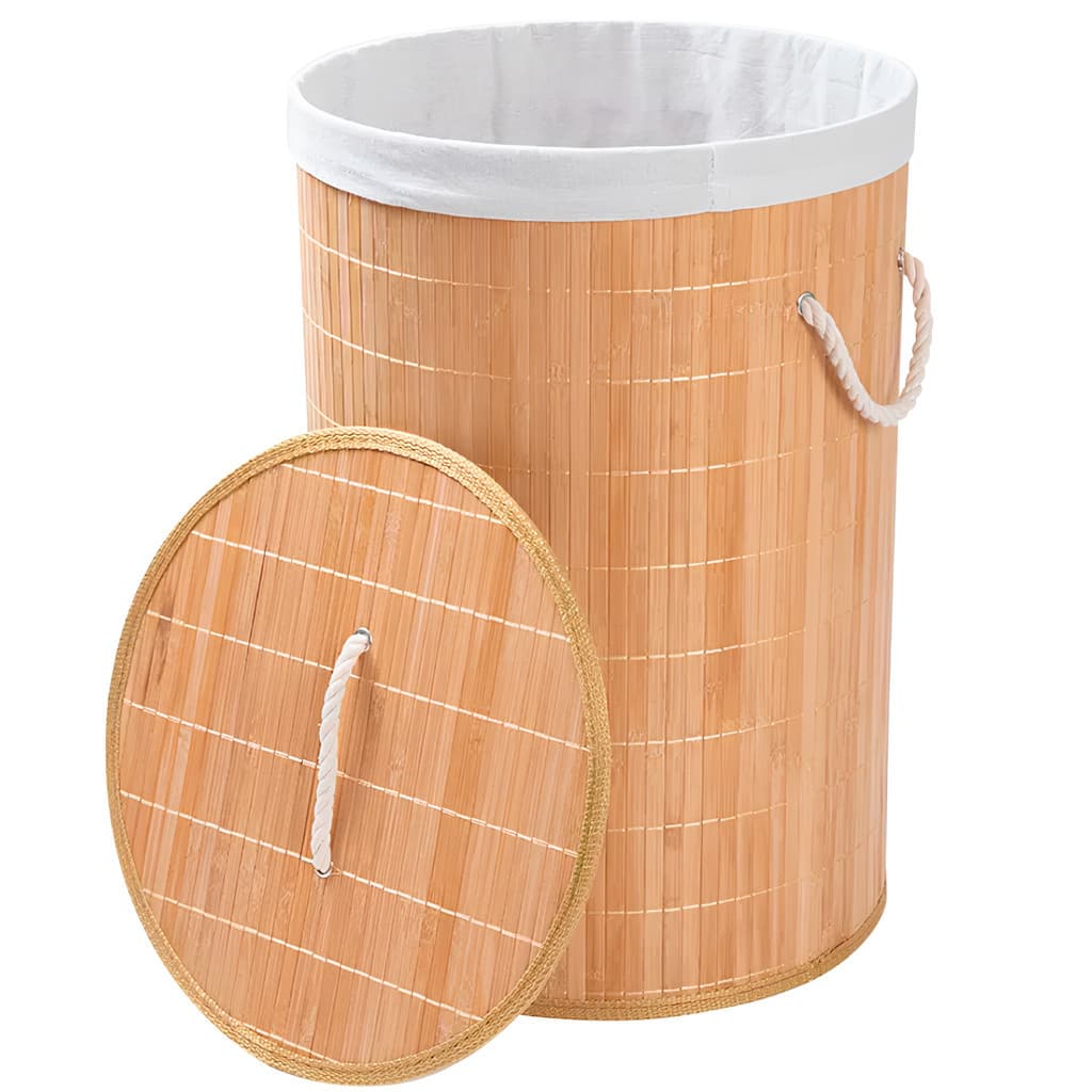 Cesto De Roupas Bambu Redondo Banheiro Lavanderia