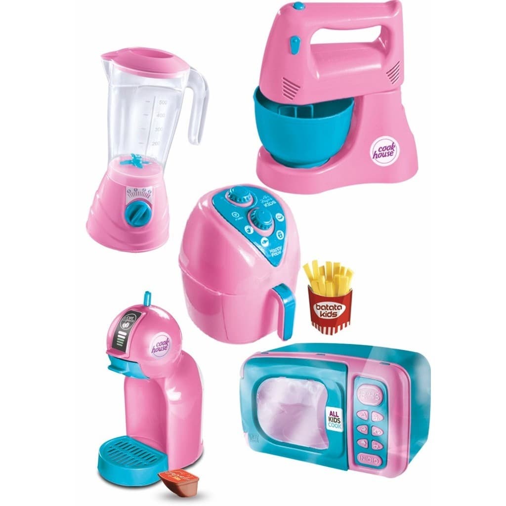 Brinquedos De Cozinha Infantil Air Fryer Batedeira Cafeteira Micro ondas Liquidificador Kit Princesa