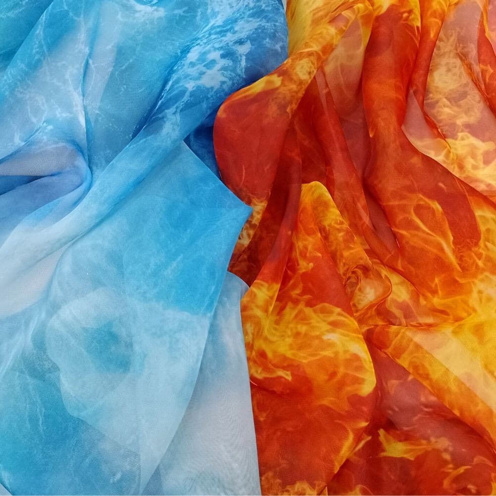 Tecido Voil Estampa Digital Água e Fogo - metro linear x 1,40m de largura - Estampas Exclusivas