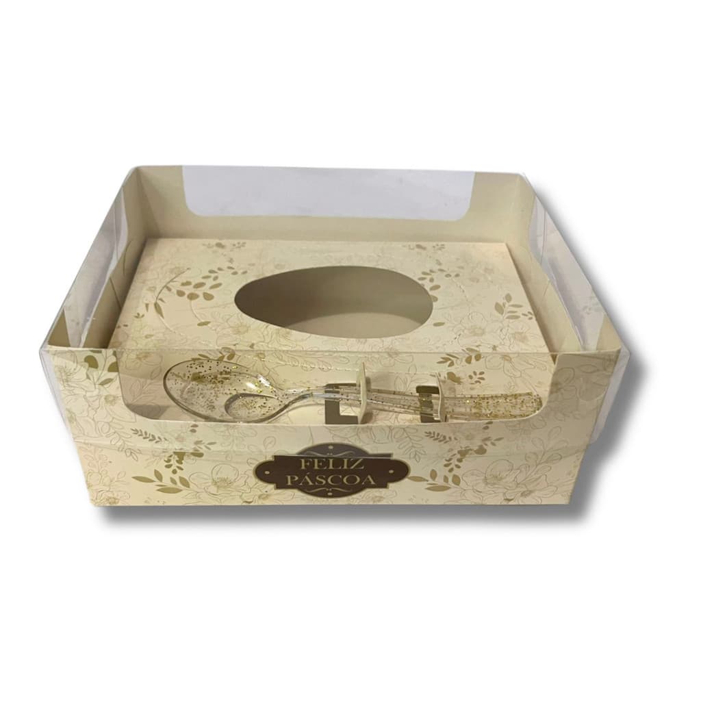 Caixa Ovo de Páscoa de Colher Bege Florido P - 350gr, 250gr, 150gr - 10un