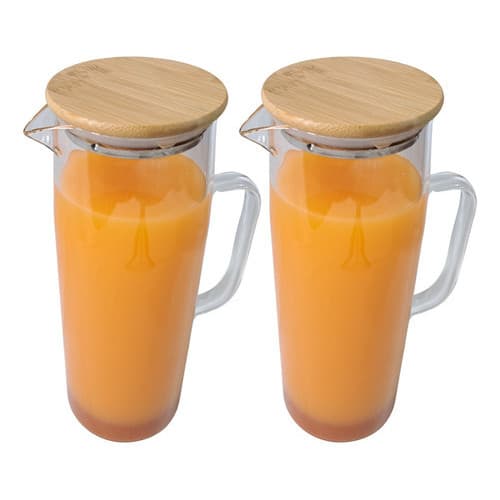 Kit Jarra De Vidro Para Suco Chá 1,2 Litros Tampa De Bambu