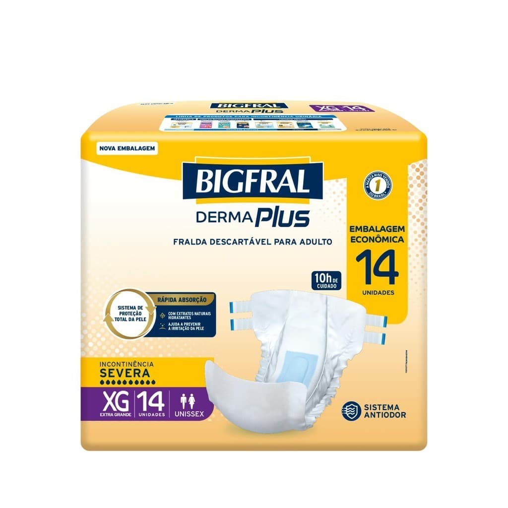 Fralda Geriátrica Bigfral Derma Plus XG com 14un Embalagem Econômica