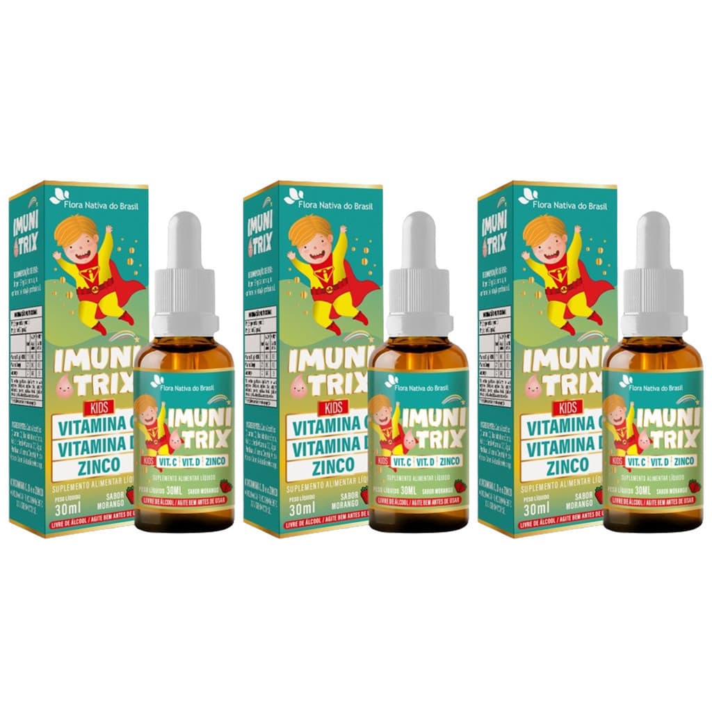 Kit 3x ImuniTrix Kids - Vitamina C + Zinco + Vitamina D3  30ml - Flora nativa do brasil
