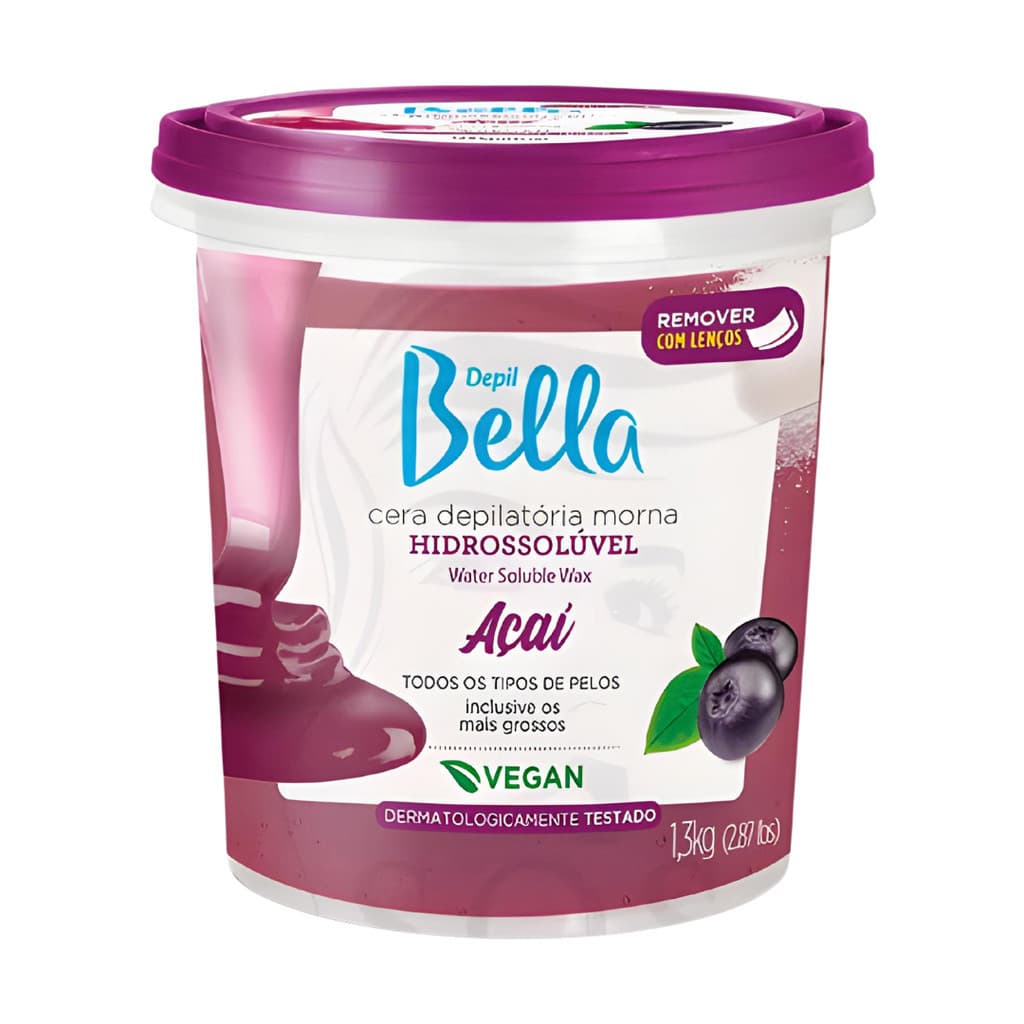 Cera Morna Hidrossolúvel 1,3kg Açai Depil Bella