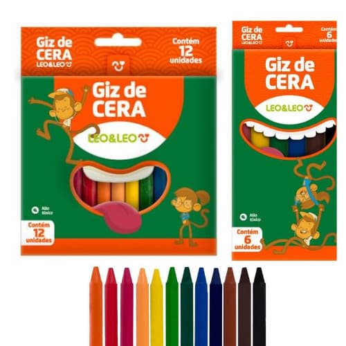 Giz de Cera Fino 88mm Caixa com 6 ou 12 Cores Leo&Leo