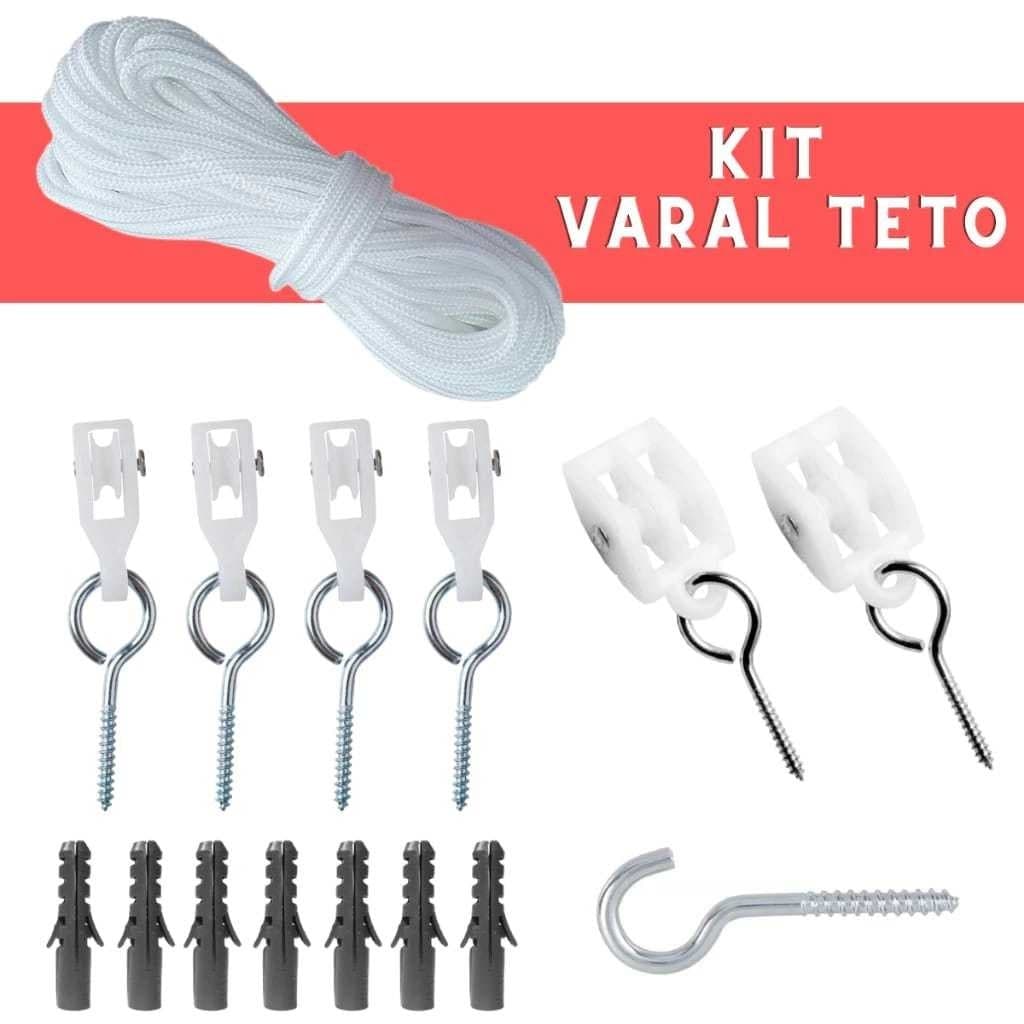 Kit Reposição De Varal De Teto Peças e Corda 15 METROS
