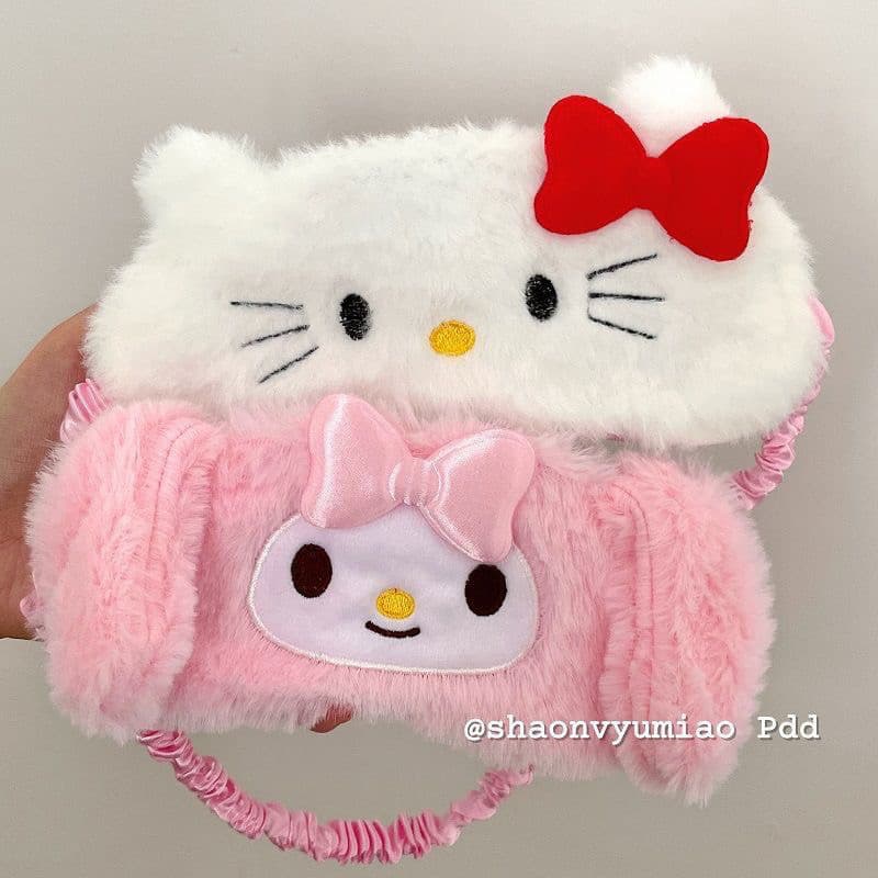 Máscara De Olho Para Dormir Sanrio Pelúcia Fofa Kuromi Melody Cinnamoroll Tapa-Blindado Blackout