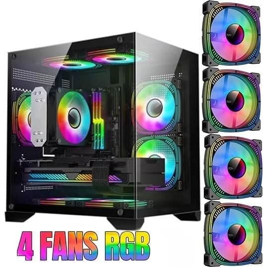 Gabinete Gamer GB1790 Hayom 4 fans RGB Micro-Atx Vidro temp
